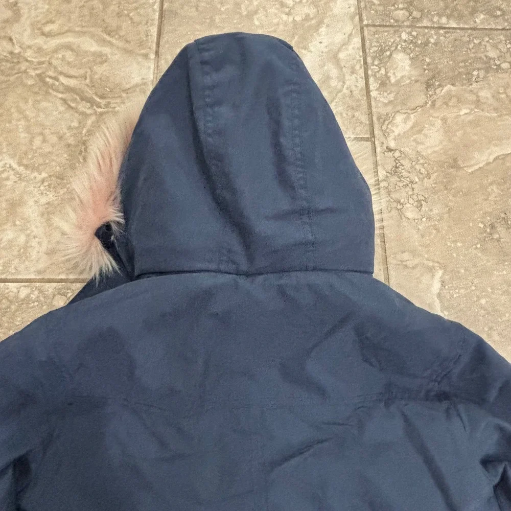 Abercrombie Kids‎ Girls Navy Blue Faux Fur Lined Parka Jacket Hooded 13/14